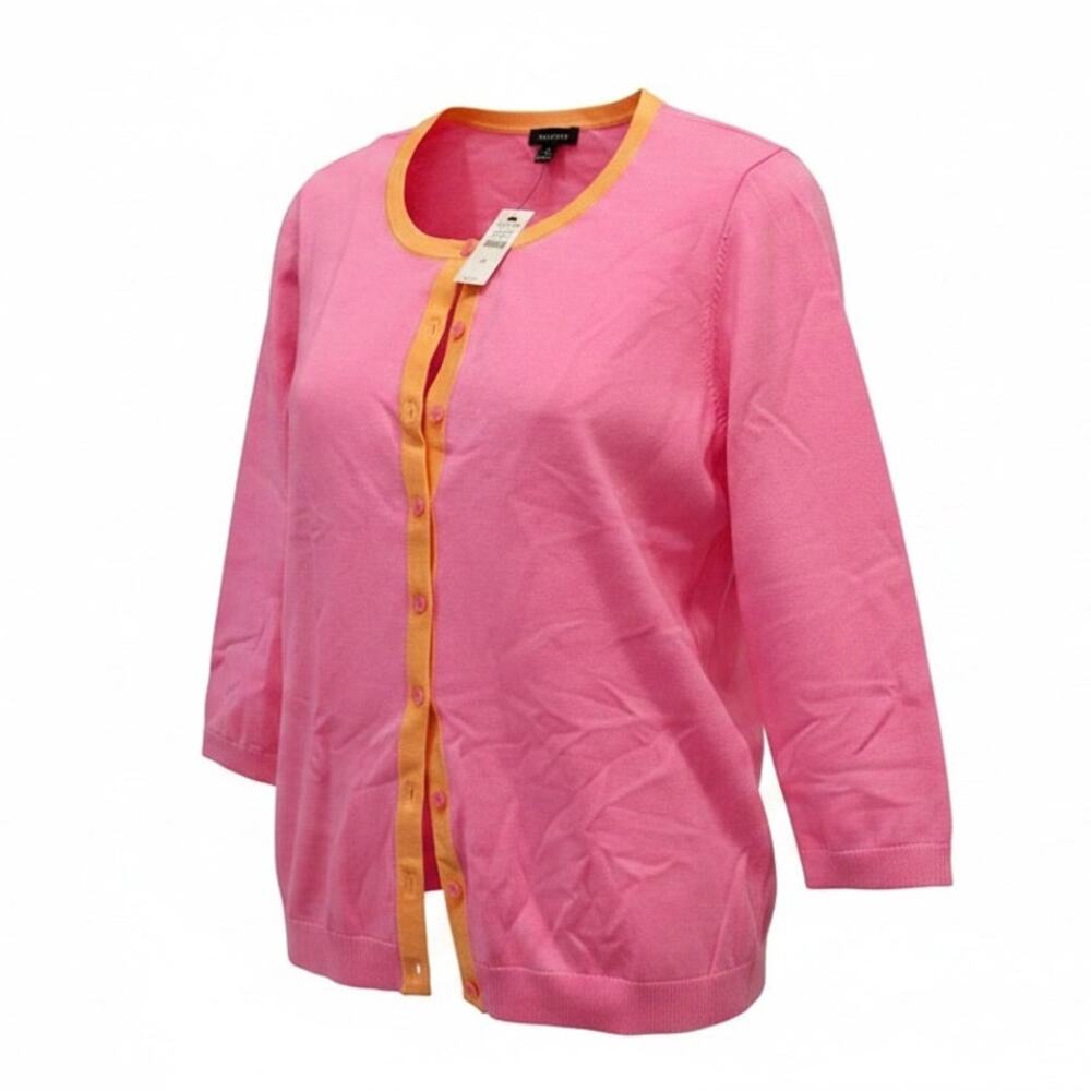 Talbots Pink Orange Cardigan Sweater Womens Medium NWT 3/4 Sleeve Lightweight